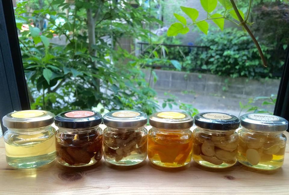 ミニ非加熱はちみつ１本とミニはちみつ漬け（ナッツ＆フルーツ）５本セット　4300円税別 1枚目の画像