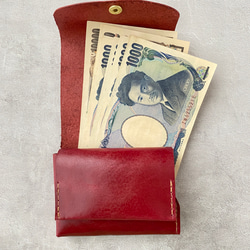 すべて入って取り出しやすいレザーの小さい財布　バーガンディ、フォレストグリーン 3枚目の画像