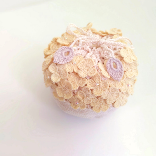 菜の花】レース編みのころりんポーチ(BOX入り)受注制作