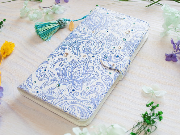 Blue Paisley / ブルーペイズリー＜iPhone 手帳型スマホケース＞ 2枚目の画像