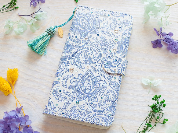 Android対応/Blue Paisley / ブルーペイズリー＜手帳型スマホケース＞ 1枚目の画像