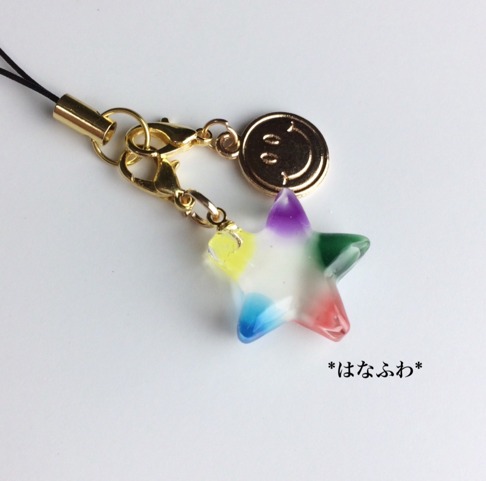 5色のポップスター（ニコちゃんマーク） 携帯ストラップ はな