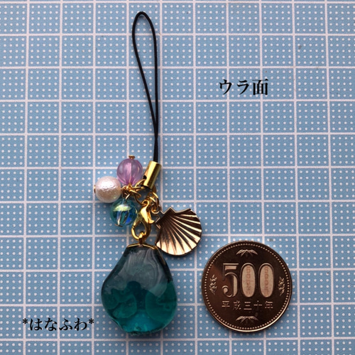 シーグラスのストラップ＊クラゲ 携帯ストラップ はなふわ* 通販