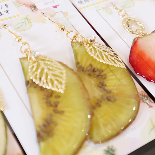 キウイのイヤリング☆押しフルーツ イヤリング・ノンホールピアス  