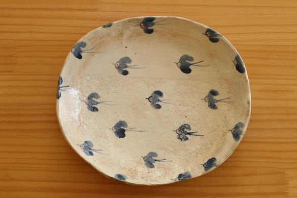 ※受注製作　粉引き幸せの青い鳥のオーバルパスタ皿。 1枚目の画像