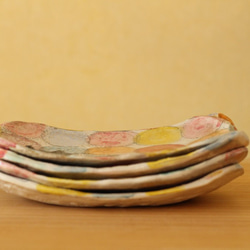 ※受注制作　粉引きカラフルドットにねこちゃんのスクエアケーキ皿。 5枚目の画像
