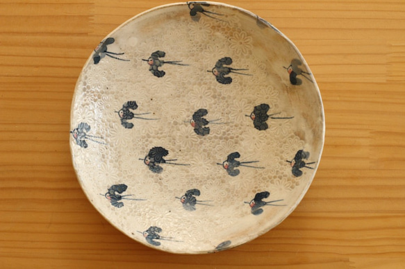 ※受注制作　粉引き幸せの青い鳥のパスタ皿。 1枚目の画像