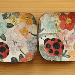 粉引きてんとう虫とお花のトースト皿。 2枚目の画像