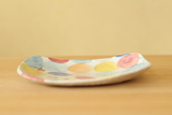 玩具獅子狗方形蛋糕盤打掃灰塵五顏六色的小點。 第4張的照片