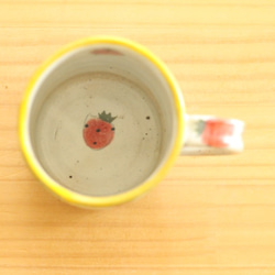 粉引きイチゴにベビーブルーーボーダーのカップ。 4枚目の画像