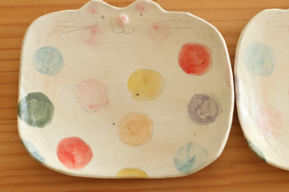 *特殊的篩網彩色粉狀斑點貓的方形蛋糕盤。 第2張的照片