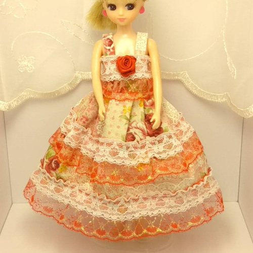 送料無料 リカちゃん☆キラキラ✨レース・ピンク花柄ドレス