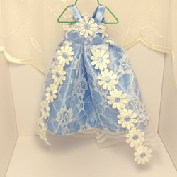 22センチドール服★ブルーロングドレス☆小花いっぱい 3枚目の画像