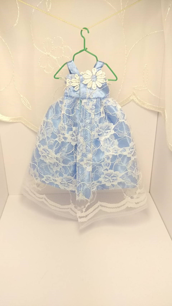 22センチドール服★ブルーロングドレス☆小花いっぱい 4枚目の画像