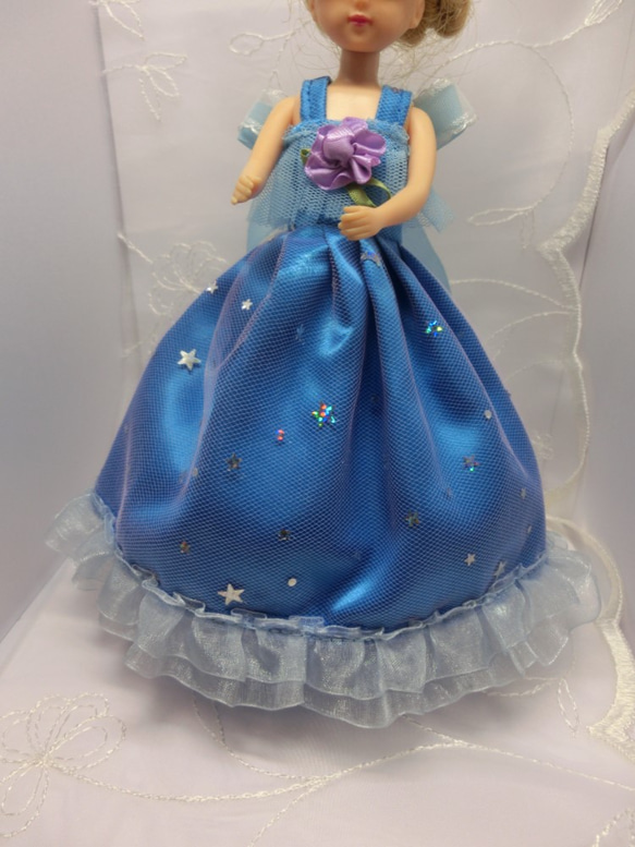 期間限定値下げ中 キラキラチュール付✨ブルーロングドレス☆紐大  