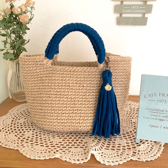 ズパゲッティ取っ手の麻紐バッグ☆再販70以上☆ かごバッグ ポポー  