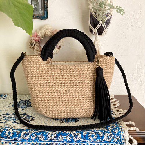 2way着脱可ファー付き麻紐バッグ☆再販30以上☆ トートバッグ ポポー  