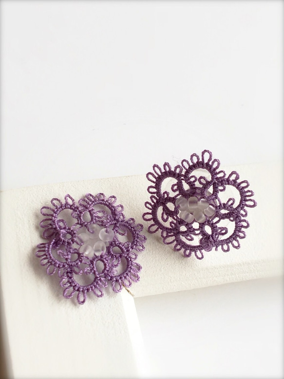 “絲綢之花”紫色耳環/耳環Tadding race 第1張的照片