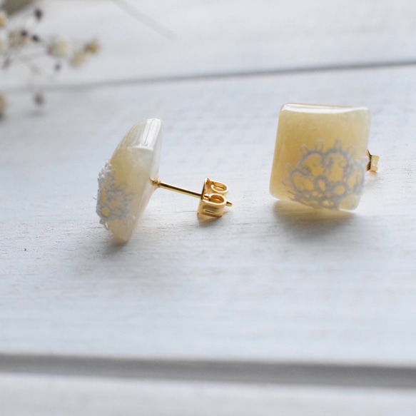 “天然石”黃玉蕾絲耳環/耳環 第2張的照片