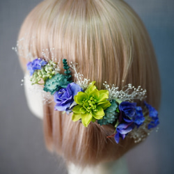ブルーの髪飾り ヘアパーツ ウエディングドレス 色打掛 カラードレス 白無垢 210305-012 2枚目の画像