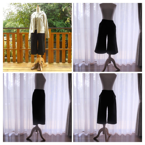 展示【綿ﾂｲﾙ】ガウチョパンツ（ブラック）股下40cm ｳｴｽﾄｺﾞﾑ