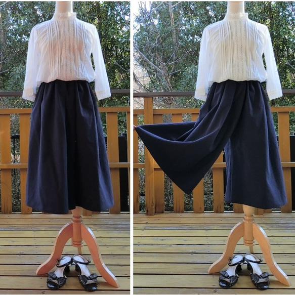 受注【綿麻】スカーチョ　見た目はスカート♪ガウチョパンツ　L-70 2枚目の画像