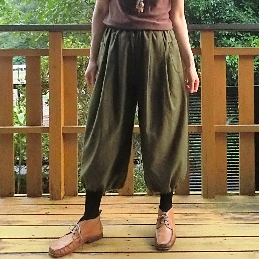 【綿ﾂｲﾙ】ロング バルーンパンツ（オリーブグリーン）　L-78　ｳｴｽﾄｺﾞﾑ 5,070円