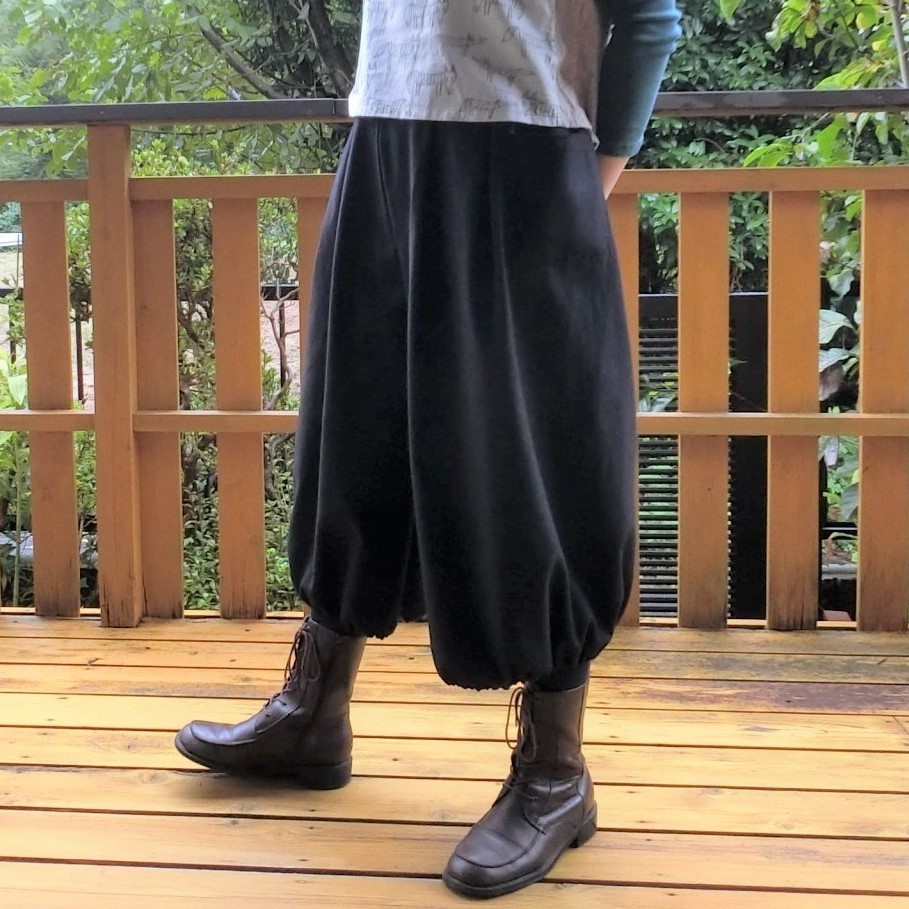 【綿ﾂｲﾙ】ロング バルーンパンツ（ﾌﾞﾗｯｸ）　L-78　ｳｴｽﾄｺﾞﾑ