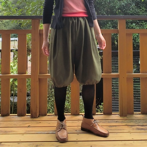 受注【綿ﾂｲﾙ】ミディ バルーンパンツ ハーフパンツ L-60 ｳｴｽﾄｺﾞﾑ