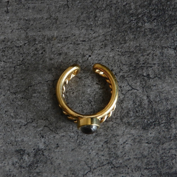 [再次上架/可調節尺寸] 雙寶石戒指/黃銅 R053 第7張的照片