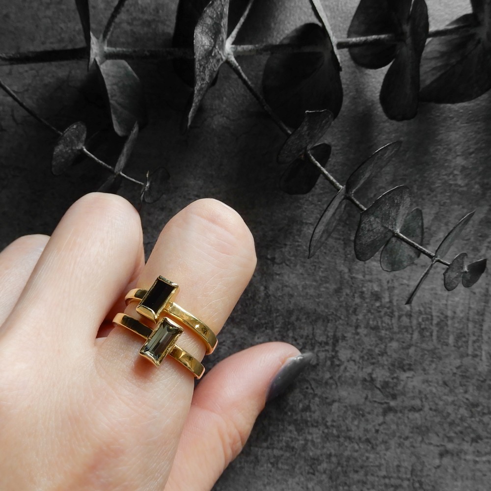 【再販・サイズ調整可】レクタングルストーンリング / brass　R056