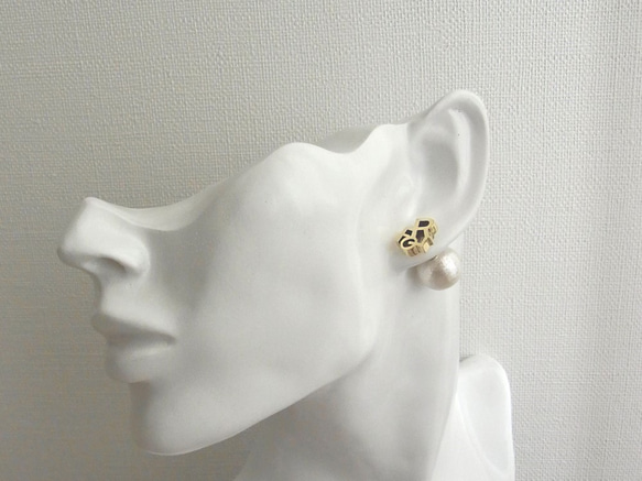 Flore棉珍珠2WAY耳環/黃銅 第4張的照片