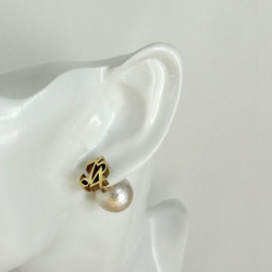 [再次上架] 4號棉珍珠2WAY耳環/黃銅 第3張的照片
