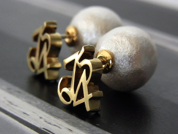 [再次上架] 4號棉珍珠2WAY耳環/黃銅 第1張的照片