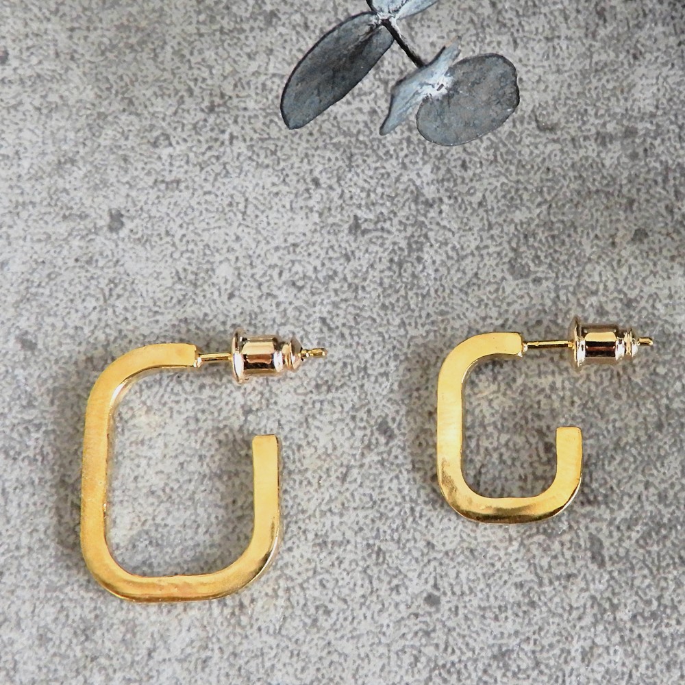 【再販】スクエアフープアシメピアス  / brass　081