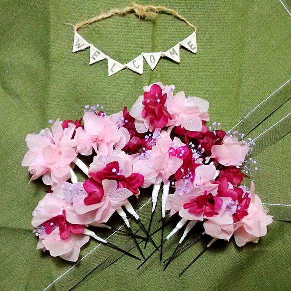紫陽花とかすみ草の花ピン☆ピンク 2枚目の画像