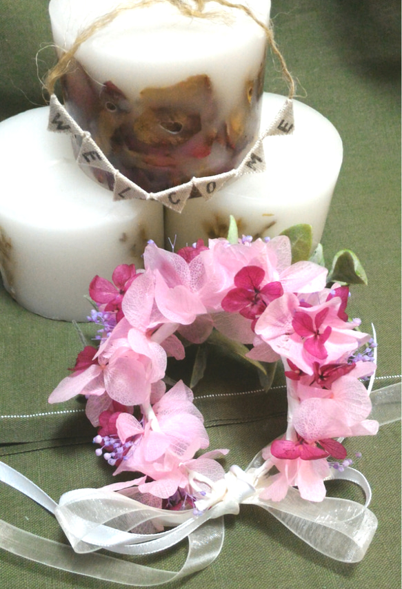 紫陽花とかすみ草のリストレット☆ピンク 3枚目の画像