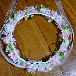 かすみ草ベースのピンク紫陽花とグリーン花冠☆ 2枚目の画像