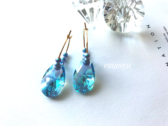 数量限定販売！！Light Blue Pearl&Crystal Hoop Pierce 3枚目の画像