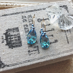 数量限定販売！！Light Blue Pearl&Crystal Hoop Pierce 5枚目の画像