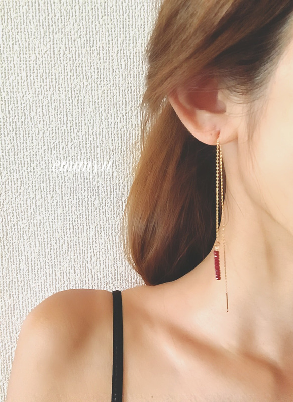 １点のみの販売！！Ruby Stone Long Chain Pierce 1枚目の画像