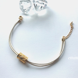 Cubic Zirconia Pipe Leather Bracelet/Choker 3枚目の画像