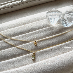 Double Chain Leaf&Crystal Necklace 4枚目の画像