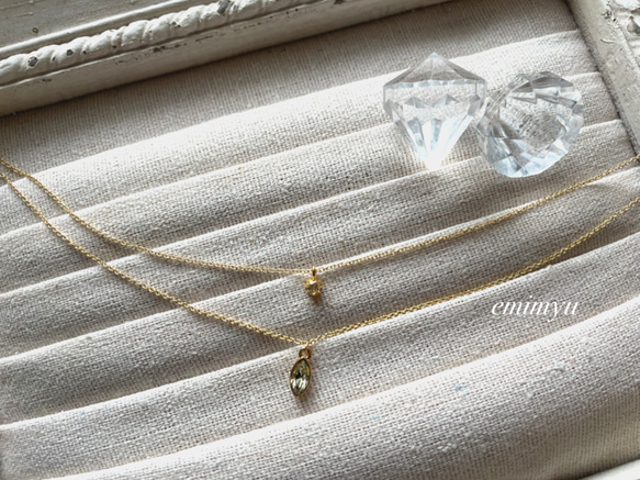 Double Chain Leaf&Crystal Necklace 4枚目の画像