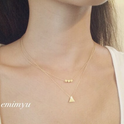 18Kcoating Cube&Triangle Double Chain Necklace 1枚目の画像