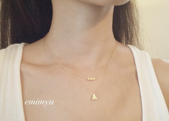 18Kcoating Cube&Triangle Double Chain Necklace 1枚目の画像