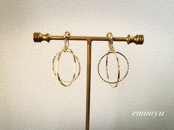 Double Circle Gold Earring/Pierce 1枚目の画像