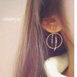 Double Circle Gold Earring/Pierce 2枚目の画像