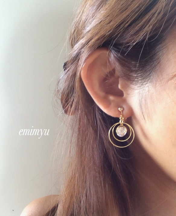 Crystal Double Gold Earring/Pierce 1枚目の画像