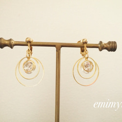 Crystal Double Gold Earring/Pierce 2枚目の画像